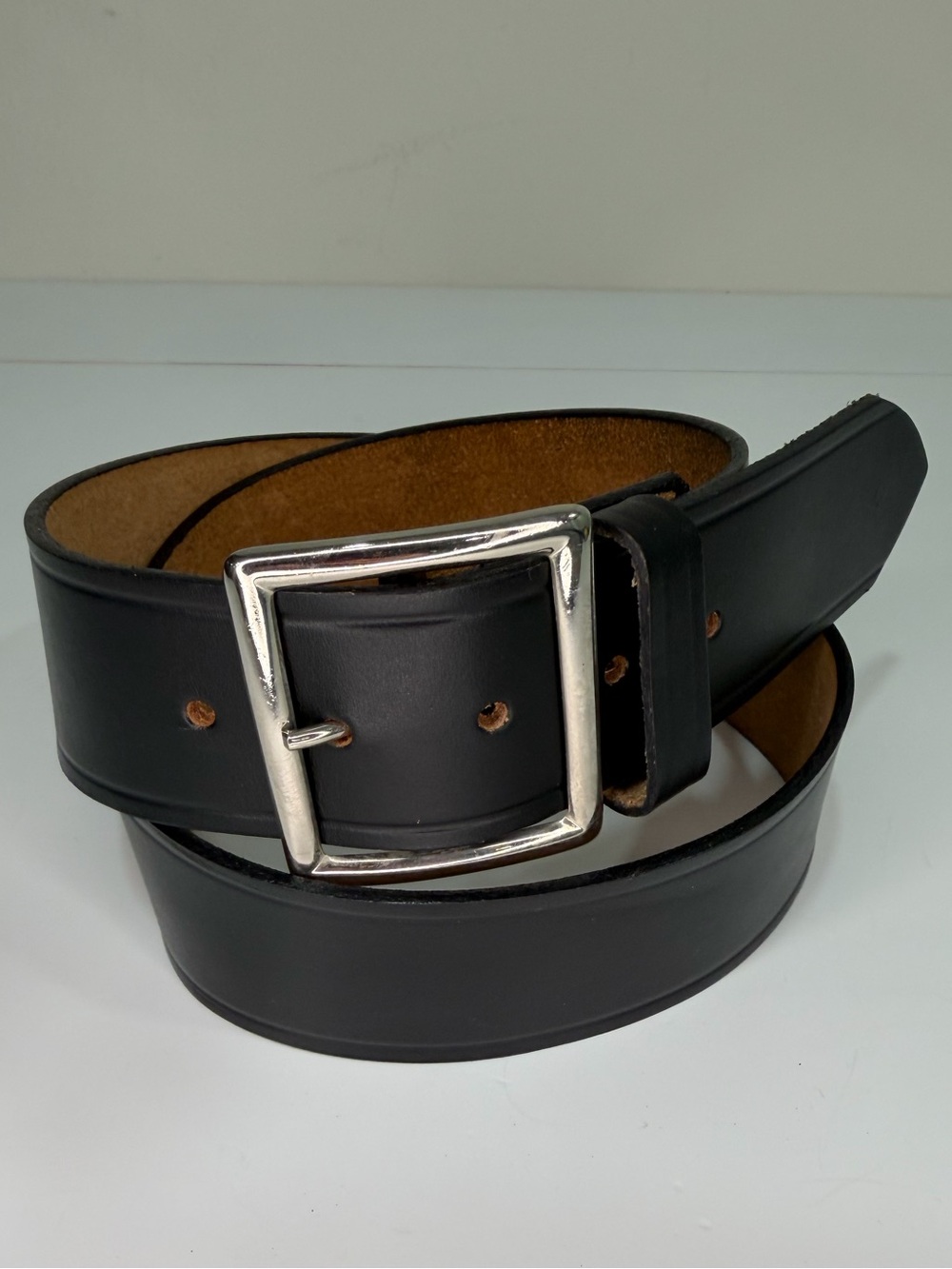 Made in USA Top Grain Bridle Leather Black Belt Size 34 Silver Buckle